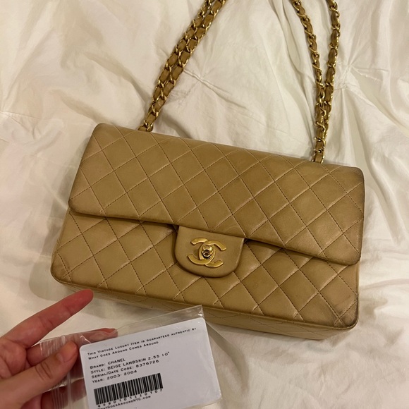 Chanel Classic Double Flap 10” Beige Lambskin Bag - Picture 3 of 16